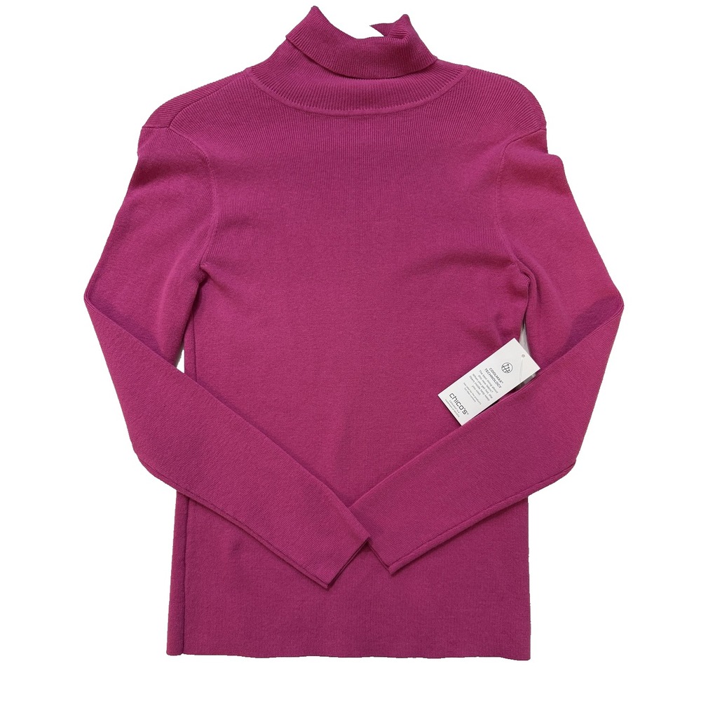 Chico's Coolmax Turtleneck Sweater Womens Size 0 Pink Ribbed Long Sleeve NWT